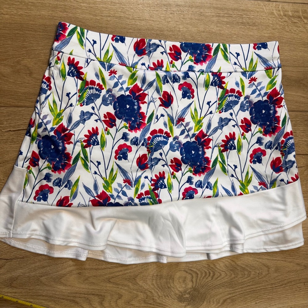 PGA Tour Womens Floral Golf Skort White Blue Red Ruffle Active Skirt Size M